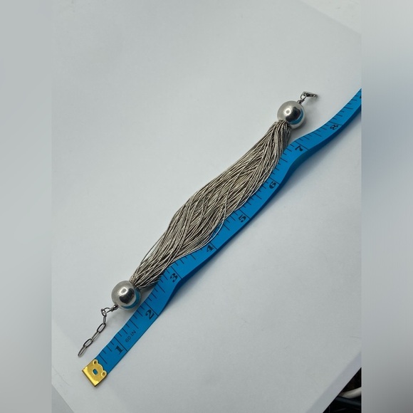 Vtg Sterling Liquid Silver Heishi Bead Ball Tipped Bracelet 7” - 8.5” Adjustable - Picture 8 of 8